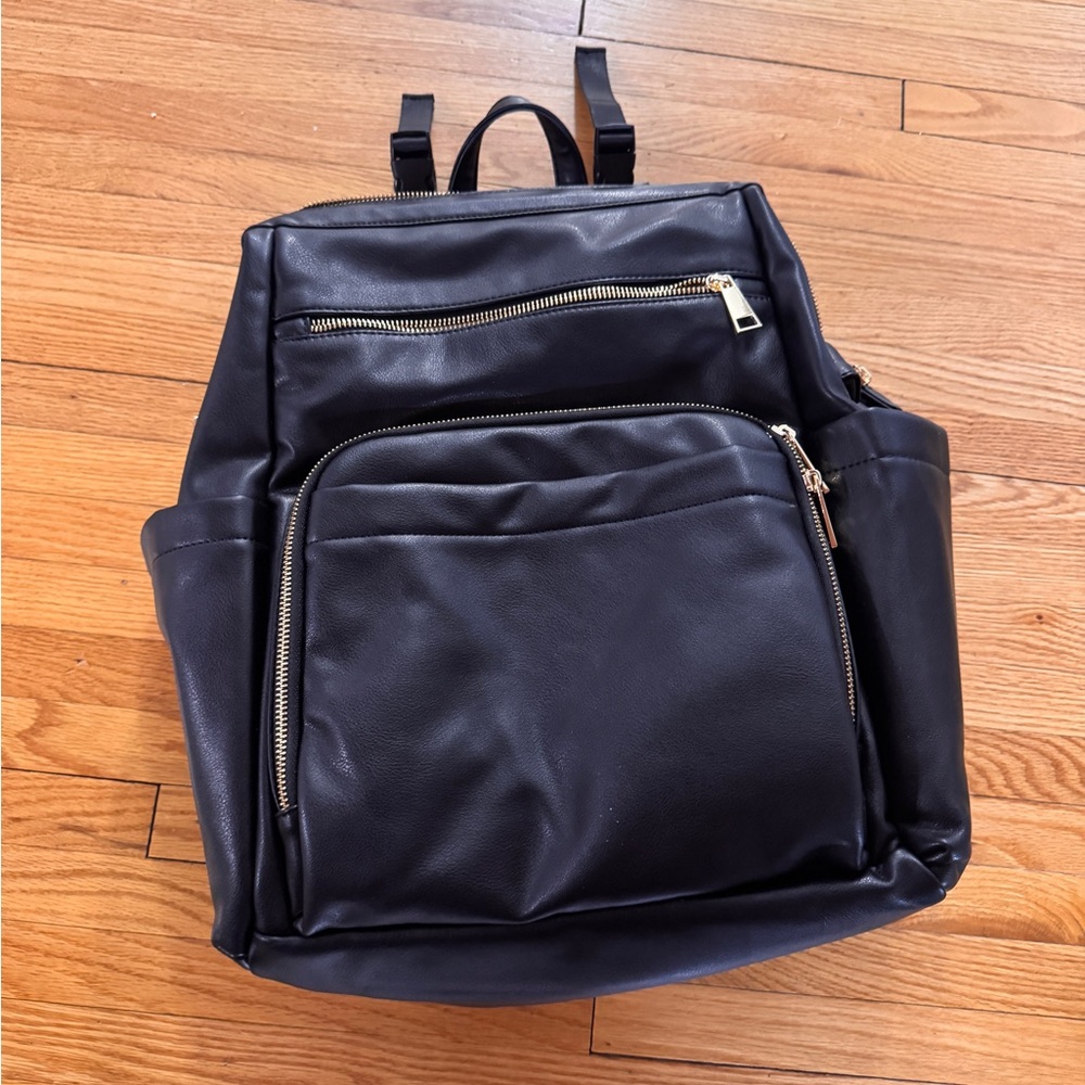 Black Leather Diaper Backpack